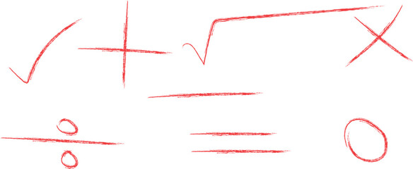 Red marker circle check cross hand drawn annotation elements