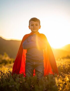 Kind mit Superheldenumhang (St&auml;rke statt Opferrolle)