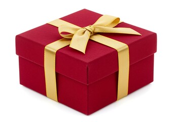 Obraz premium Beautiful red gift box tied with elegant gold ribbon ready for presentation