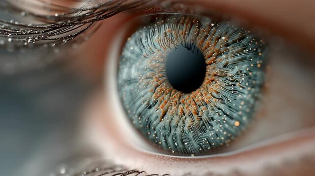 Human Eye with Circuitry Overlay Conceptual Technology and Future Vision Design