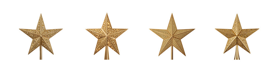 Collection for Golden star decorations on sticks isolated on transparent background