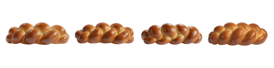 Collection for Four golden brown bread loaves in a row on white isolated on transparent background