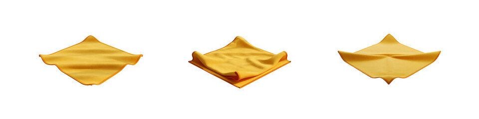 Collection for Three yellow folded paper boats on white isolated on transparent background