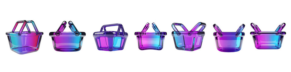 Collection for Holographic baskets in a row on white isolated on transparent background
