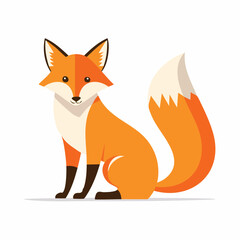 Obraz premium Charming Flat Design Illustration of a Red Fox Sitting Serene and Alert on a White Background, Perfect for Children's Media