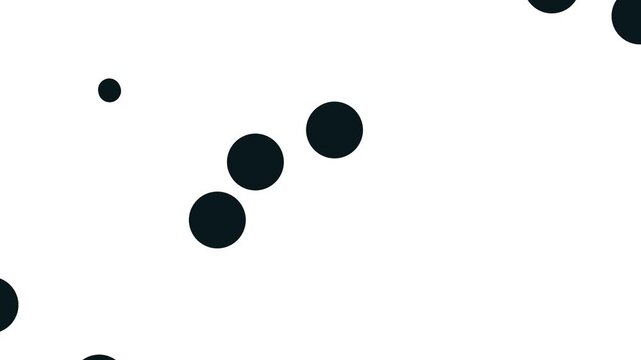 Balls of varying sizes fly chaotically across the screen. They collide with each other and scatter in all directions.