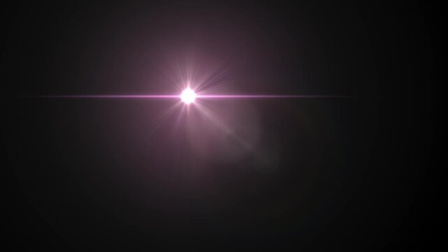 Retro 80s style anamorphic lens flare with a pink horizontal streak and starburst Isolated on black background for synthwave and sci-fi compositing