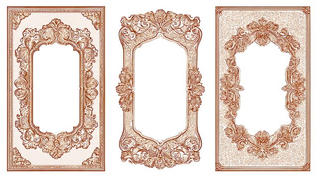 Vintage Floral Frame Set in Brown for Wedding Invitations and Decor