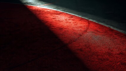 Dramatic Lighting on Red Basketball Court Surface with Shadows and Contrast
