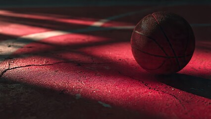 Dynamic Basketball on Red Surface with Dramatic Side Lighting Effects