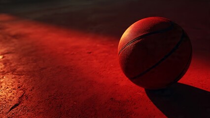 Basketball with Red Lighting on Smooth Surface Highlighting Shadows and Texture