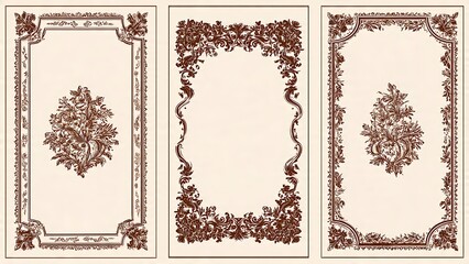 Ornate Brown Filigree Frames in Letterpress Style for Elegant Invitations