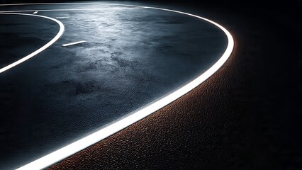 Curved Basketball Court with Glow Lighting on Smooth Surface at Night