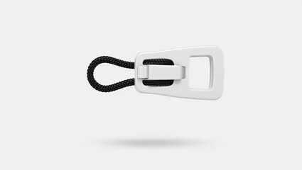 Modern White Zipper Pull with Black Cord on a Clean White Background A Sleek and Functional Design Element for Apparel and Accessories Product Photography
