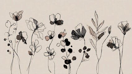 Artistic Hand-Drawn Floral Doodles in Elegant Minimalist Style