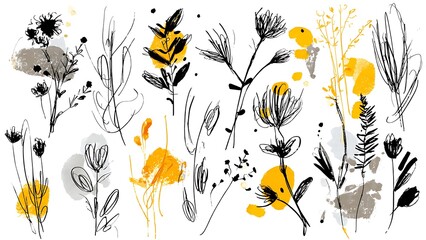 Hand-Drawn Floral Doodles with Artistic Touches and Vibrant Color Splashes