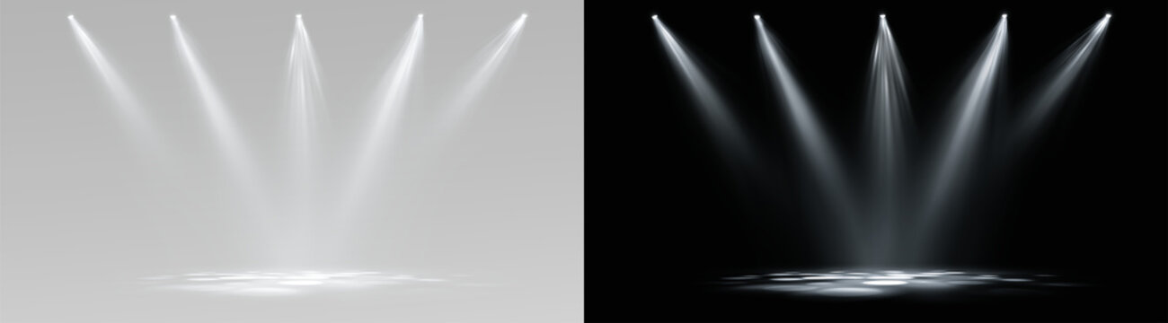 Volumetric white light rays shining down. Cinematic god rays or divine spotlight effect isolated on a transparent background overlay light 