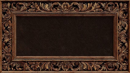 Vintage Dark Brown Carved Frame with Intricate Floral Design and Texture