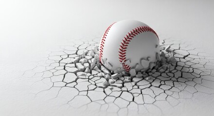 Breaking Barriers Baseball Crashing Through White Surface Powerful Impact.