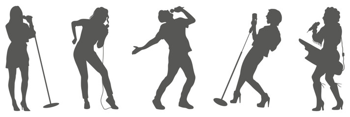 Singer silhouette collection performing with microphone