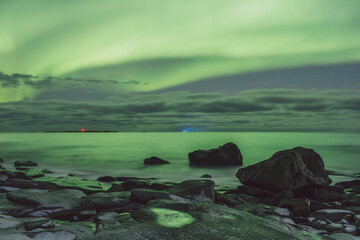 Northern lights - Norway - February arctic night sky with colorful aurora borealis © Cristian Bortes