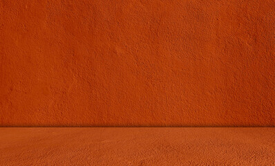 Fototapeta premium Background orange wall dark table studio room empty bar podium shadow abstract floor cement mockup overlay leaf backdrop minimal product cosmetic presentation, loft happy new year, gradient pastel.