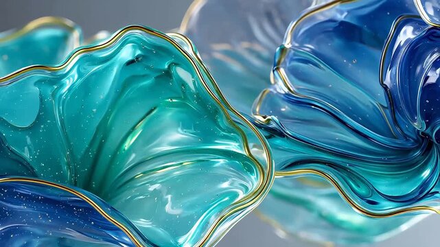 Abstract blue glasslike floral forms
