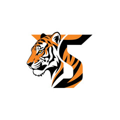 Fototapeta premium Tiger head illustration with bold stripes and sharp gaze