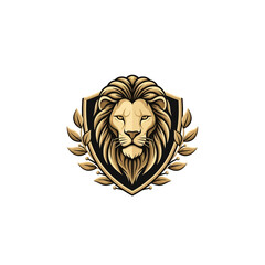 Obraz premium Golden lion emblem in shield with laurel wreath illustration