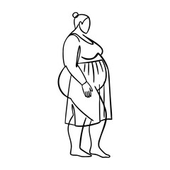 Dibujo de trazo único de mujer con sobrepeso de pie  © teracreonte