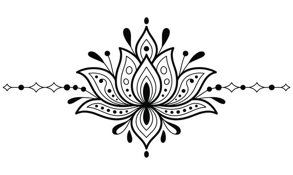 Elegant floral design element with intricate patterns and henna inspired artwork on a simple white background for various decorative uses