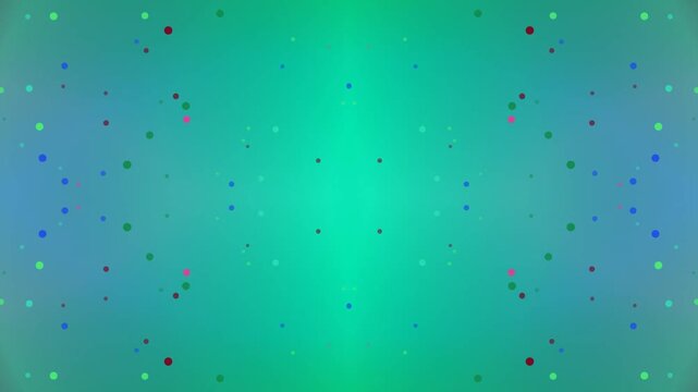 Abstract Blue and Green Gradient Background with Animated Colorful Dots and Symmetrical Patterns