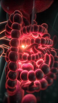 Detailed 3D illustration of human digestive system highlighting intestines.