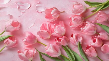 Naklejka premium Delicate pink tulips on a textured backdrop offer a serene and inviting feel