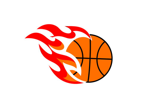 Basketball ball with flames representing speed and energy  