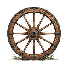 Antique Wooden Wagon Wheel Isolated on White Background © Rizky