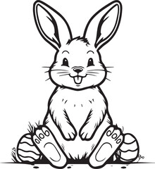 A playful Easter bunny illustration, joyfully sitting among decorated eggs, celebrating the spring season and Easter traditions.