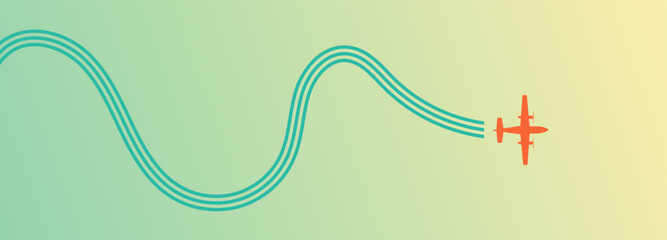 Stylized Airplane Soaring Through a Gradient Sky with Wavy Flight Path Illustration © Faizal