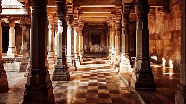 Long corridor with ornate columns