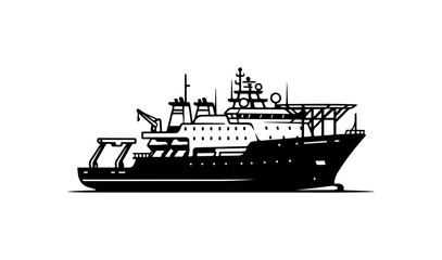Fototapeta premium Modern Research Vessel Illustration - Black and White Vector