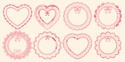 Collection of delicate pink heart and oval frames with lace details