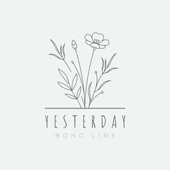 Flower boho minimalist logo design vector