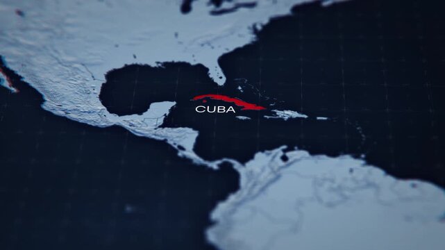 A stunning 3D animated map of Cuba, showcasing the island nation in the Caribbean with vibrant colors and detailed topography. Perfect for travel, educational, and news-related projects.