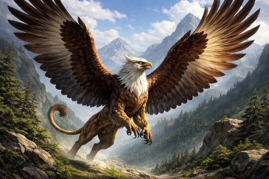 Majestic griffin soaring mountains