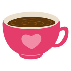 Pink coffee mug with a heart, vector illustration for Valentines Day, romance, or cozy themes