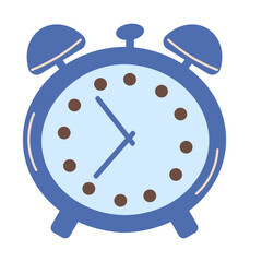 Blue analog alarm clock illustration isolated. This retro-style icon, symbolizes morning, routine, deadlines, and time management