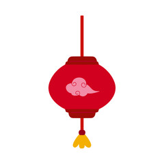 Red Chinese lantern with pink cloud pattern, vector illustration isolated. This festive graphic icon, ideal for Lunar New Year and Asian cultural celebrations