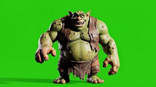 Animated troll figure on a green screen perfect for compositing