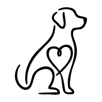 Dibujo sencillo con l&iacute;nea &uacute;nica de un perro simp&aacute;tico con un coraz&oacute;n