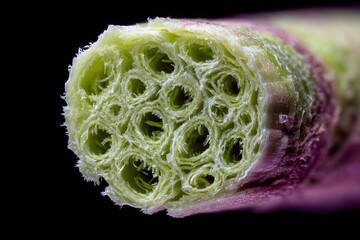 Obraz premium Macro Close Up of Spring Cabbage Stem Cross Section with Fibrous Texture